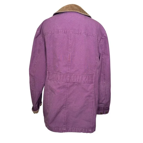 LL Bean Purple Canvas Flannel Corduroy Collar Barn Adirondack Jacket L Reg - Picture 2 of 7